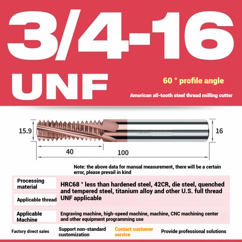 1116-65° high hard tungsten carbide thread milling cutter Long tooth full tooth alloy American thread milling cutter UNC UNF aluminum stainless steel Shandong Denso Pricision Tools Co.,Ltd.